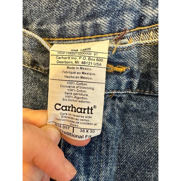 Carhartt Mens Traditional Fit Dark Wash Straight Leg Blue Jeans B18 38x30 - Picture 5 of 5